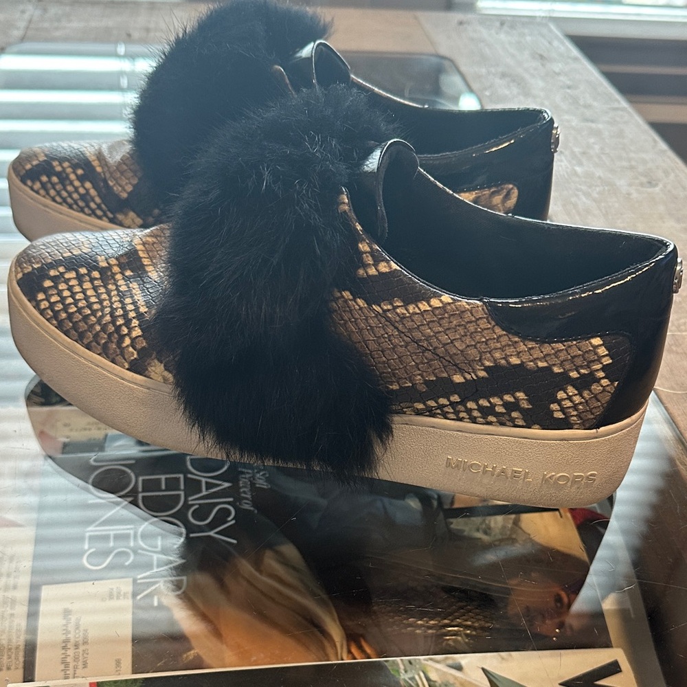 Michael Kors Black and Tan Snake Print Sneakers